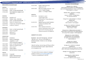 AKTUELLER MONATSPLAN / CURRENT MONTHLY SCHEDULE – ALLE ANGEBOTE UND VERANSTALTUNGEN IM NOVEMBER 2023